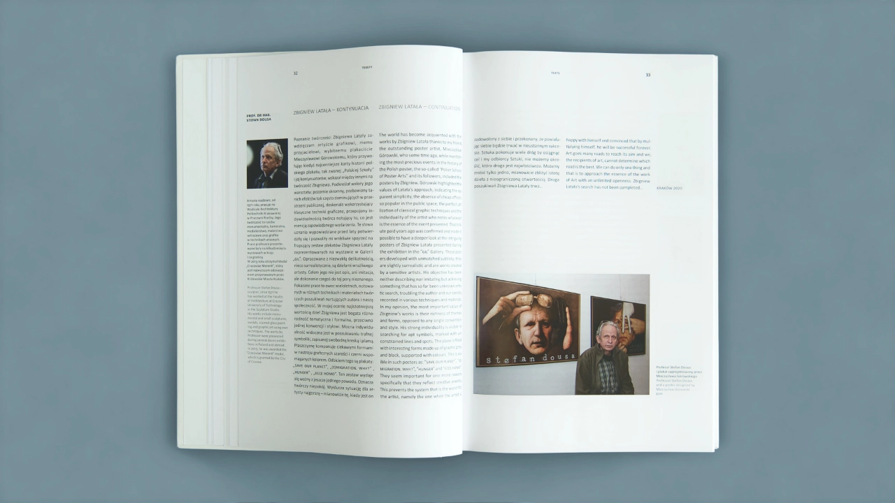 Publikacja Zbigniewa Latały Gra z wyobraźnią / Playing with inagination zaprojektowana przez Voit Studio, rozkład&oacute;wka