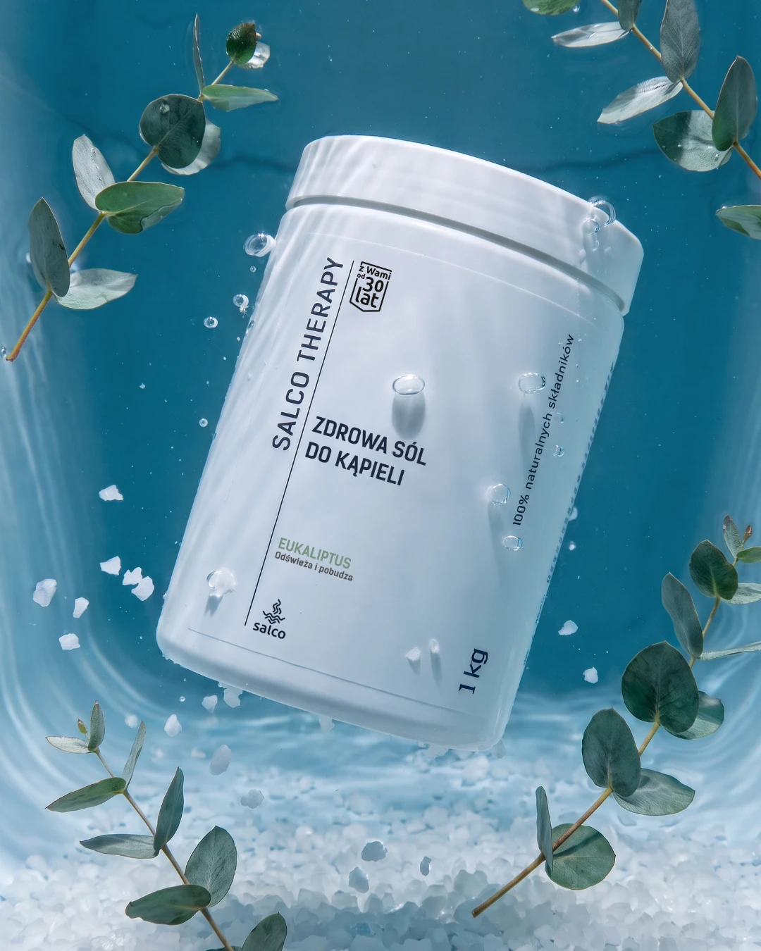 Wizualizacja opakowania Salco Therapy: Zdrowa S&oacute;l 1 kg Eukaliptus, zaprojektowanego przez Voit Studio