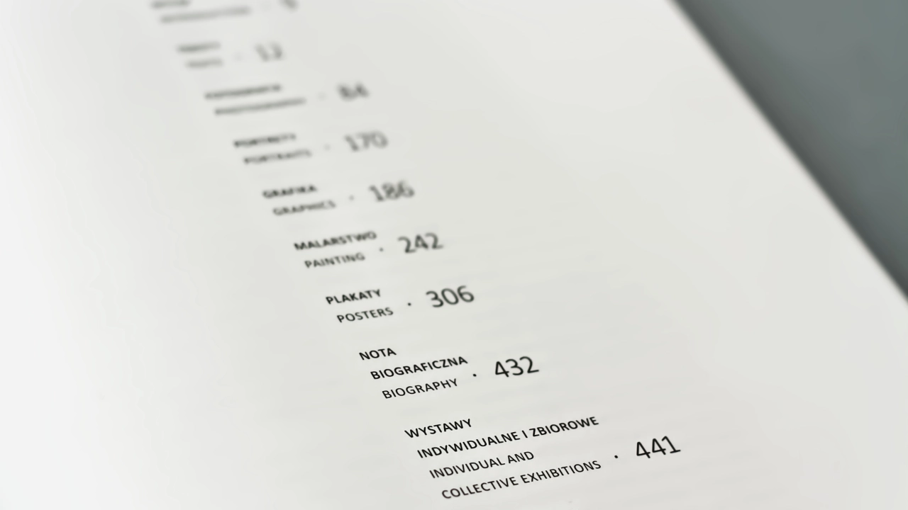 Publikacja Zbigniewa Latały Gra z wyobraźnią / Playing with inagination zaprojektowana przez Voit Studio, spis treści
